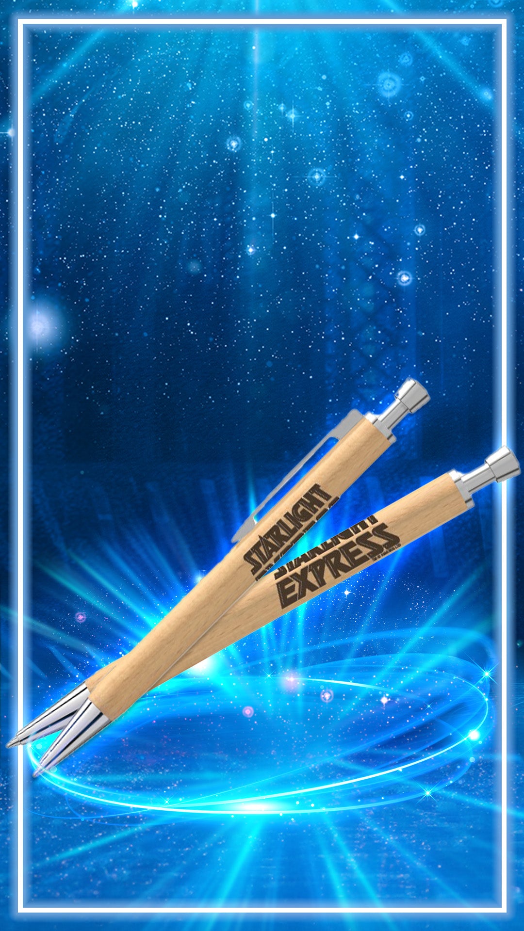 Holz-Druckkugelschreiber mit Starlight Express Logo Gravur