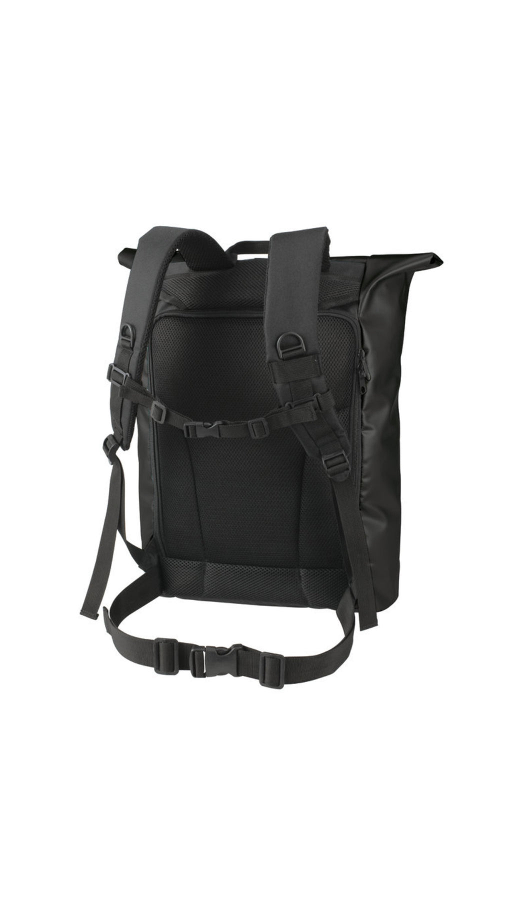 Einzelaufnahme des schwarzen Rucksacks aus LKW-Plane mit Starlight Express Logo - Rückansicht.